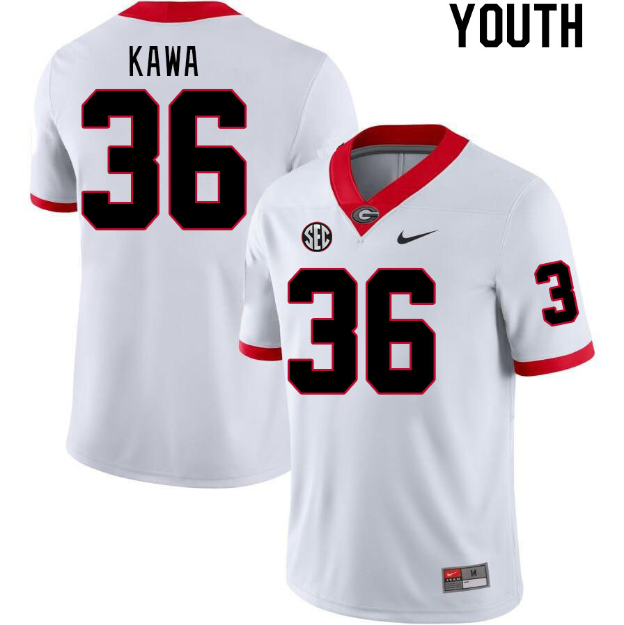 Georgia Bulldogs Youth Cameron Kawa #36 White Stitched College UGA Football Jersey 23NR013JQ